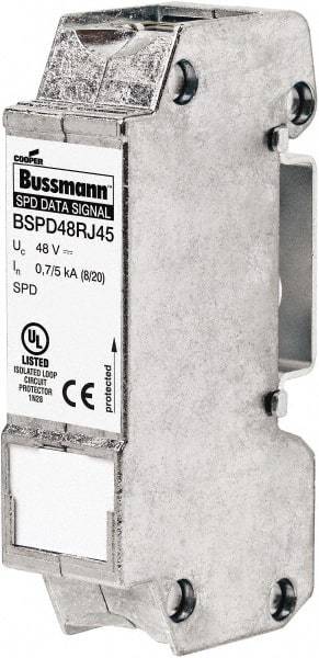 Cooper Bussmann - 1 Pole, 1 Phase, 76.91mm Long x 19mm Wide x 36.15mm Deep, Hardwired Surge Protector - DIN Rail Mount, 48 V, 34 VDC, 48 VAC Operating Voltage, 10 kA Surge Protection - Exact Tool & Supply