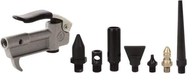 Value Collection - 8 Piece Aluminum Body Air Gun Kit - 1/4 NPT Inlet, 150 Max psi, Aluminum Hose - Exact Tool & Supply