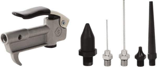 Value Collection - 6 Piece Aluminum Body Air Gun Kit - 1/4 NPT Inlet, 150 Max psi, Aluminum Hose - Exact Tool & Supply