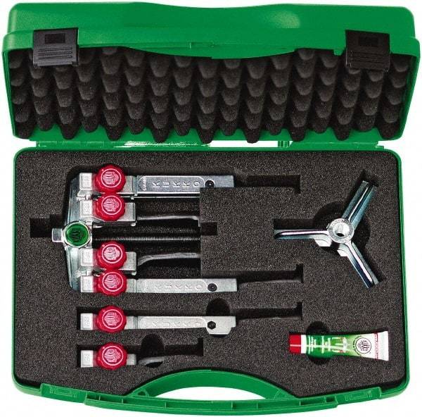 KUKKO - 9 Piece, 5 Ton Capacity, 1-7/16 to 3-9/16" Spread, Multi-Purpose Puller Set - 1 Bolt, 6 Jaws, 9" OAL, 8" Reach - Exact Tool & Supply