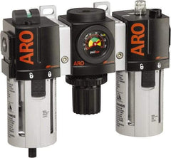 ARO/Ingersoll-Rand - 1/2" NPT Port Standard 3 Piece Filter-Regulator-Lubricator FRL Unit - Polycarbonate Bowl, 150 SCFM, 150 Max psi, 7.7" High x 8.693" Long, Manual Drain - Exact Tool & Supply
