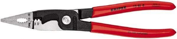 Knipex - 12 AWG to 14 AWG Stripping, 20 AWG Crimping, 19/32" Cutting Capacity Wire Stripper/Crimper - 8" OAL, Plastic Dipped Handle - Exact Tool & Supply
