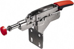 Bessey - 450 Lb Load Capacity, Flanged Base, Carbon Steel, Standard Straight Line Action Clamp - 4 Mounting Holes, 0.33" Plunger Diam, Straight Handle - Exact Tool & Supply
