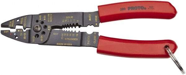 Proto - 22 to 10 AWG Capacity Tethered Wire Stripper/Crimper - 8-1/2" OAL - Exact Tool & Supply