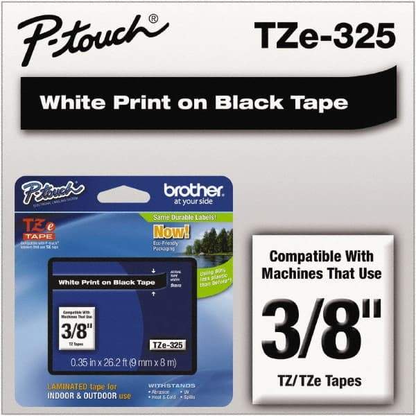 Brother - 3/8" Wide x 314.4" Long, Black Plastic/Paper Tape Cassette - For Label Maker - Exact Tool & Supply