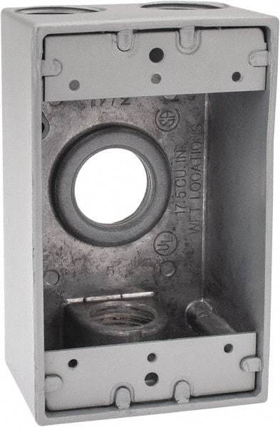 Thomas & Betts - 1 Gang, (4) 3/4" Knockouts, Aluminum Rectangle Outlet Box - 4-1/2" Overall Height x 2-1/2" Overall Width x 2" Overall Depth, Weather Resistant - Exact Tool & Supply