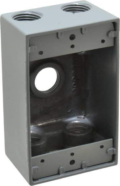 Thomas & Betts - 1 Gang, (5) 1/2" Knockouts, Aluminum Rectangle Outlet Box - 4-1/2" Overall Height x 2-1/2" Overall Width x 2" Overall Depth, Weather Resistant - Exact Tool & Supply