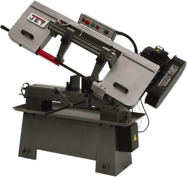Jet - 9 x 13" Max Capacity, Manual Step Pulley Horizontal Bandsaw - 82, 132, 170 & 235 SFPM Blade Speed, 115/230 Volts, 45°, 1.5 hp, 1 Phase - Exact Tool & Supply