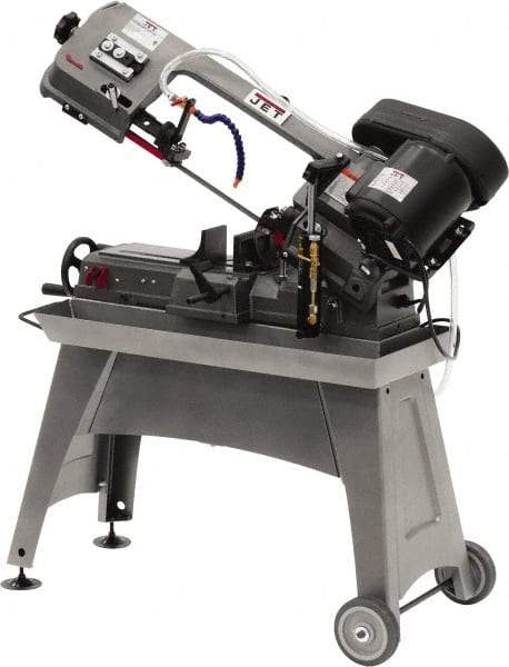 Jet - 5 x 8" Manual Horizontal Bandsaw - 1 Phase, 1/2 hp, 115 Volts, 45° Angle of Vise Rotation, Step Pulley Drive - Exact Tool & Supply