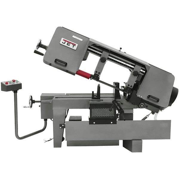 Jet - 10 x 16" Max Capacity, Semi-Automatic Variable Speed Pulley Horizontal Bandsaw - 100 to 350 SFPM Blade Speed, 115/230 Volts, 45°, 1.5 hp, 1 Phase - Exact Tool & Supply