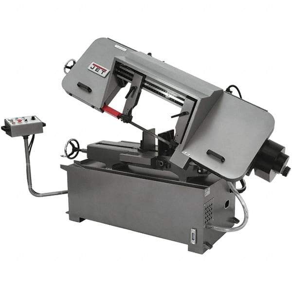 Jet - 10 x 16" Max Capacity, Semi-Automatic Variable Speed Pulley Horizontal Bandsaw - 100 to 350 SFPM Blade Speed, 230/460 Volts, 45°, 2 hp, 3 Phase - Exact Tool & Supply