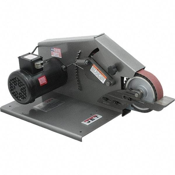 Jet - 72 Inch Long x 2 Inch Wide Belt Grinder - 1 hp, 115/230 Volts, 1750 RPM Disc Speed, Horizontal Belt, 4,600 Ft. per Min Belt Speed - Exact Tool & Supply