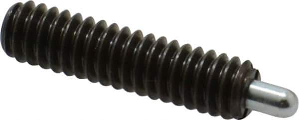 Vlier - 1/4-20, 1" Thread Length, 3/16" Plunger Projection, Steel Threaded Spring Plunger - 0.117 - 0.118" Max Plunger Diam, 1" Plunger Length, 1 Lb Init End Force, 4 Lb Final End Force - Exact Tool & Supply