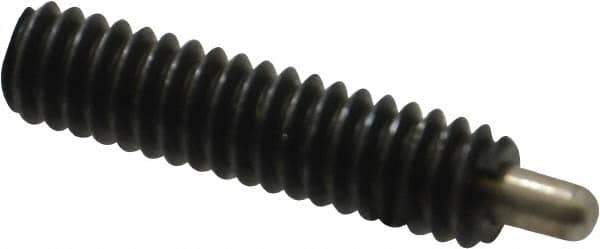 Vlier - 1/4-20, 1" Thread Length, 3/16" Plunger Projection, Steel Threaded Spring Plunger - 0.117 - 0.118" Max Plunger Diam, 1" Plunger Length, 1 Lb Init End Force, 4 Lb Final End Force - Exact Tool & Supply