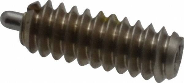 Vlier - 6-32, 3/8" Thread Length, 1/16" Plunger Projection, Stainless Steel Threaded Spring Plunger - 0.044 - 0.045" Max Plunger Diam, 3/8" Plunger Length, 1 Lb Init End Force, 1.6 Lb Final End Force - Exact Tool & Supply