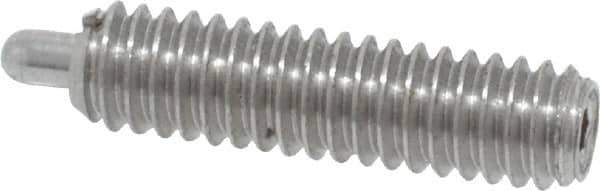 Vlier - 8-32, 5/8" Thread Length, 3/32" Plunger Projection, Stainless Steel Threaded Spring Plunger - 0.069 - 0.07" Max Plunger Diam, 5/8" Plunger Length, 2.7 Lb Init End Force, 7.3 Lb Final End Force - Exact Tool & Supply