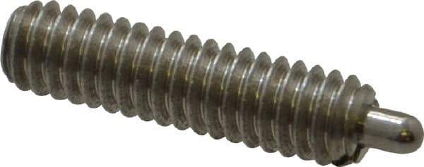 Vlier - 8-32, 5/8" Thread Length, 3/32" Plunger Projection, Stainless Steel Threaded Spring Plunger - 0.069 - 0.07" Max Plunger Diam, 5/8" Plunger Length, 0.7 Lb Init End Force, 2.3 Lb Final End Force - Exact Tool & Supply