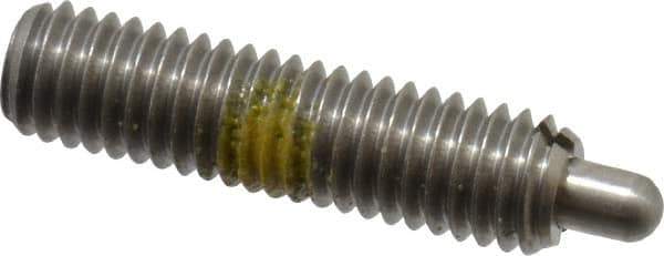 Vlier - 10-32, 3/4" Thread Length, 1/8" Plunger Projection, Stainless Steel Threaded Spring Plunger - 0.091 - 0.092" Max Plunger Diam, 3/4" Plunger Length, 2.9 Lb Init End Force, 11.1 Lb Final End Force - Exact Tool & Supply