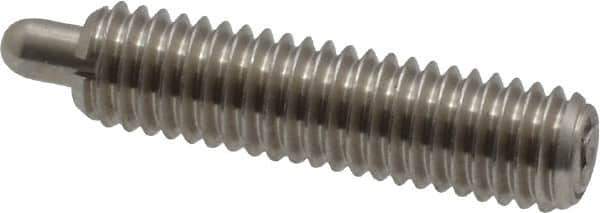 Vlier - 10-32, 3/4" Thread Length, 1/8" Plunger Projection, Stainless Steel Threaded Spring Plunger - 0.091 - 0.092" Max Plunger Diam, 3/4" Plunger Length, 1.3 Lb Init End Force, 2.7 Lb Final End Force - Exact Tool & Supply
