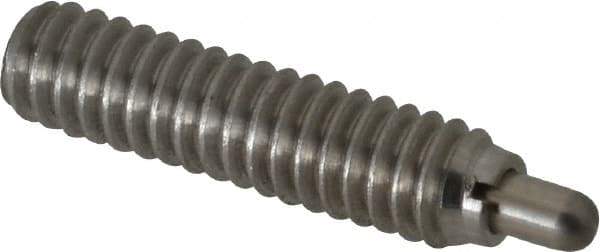 Vlier - 1/4-20, 1" Thread Length, 3/16" Plunger Projection, Stainless Steel Threaded Spring Plunger - 0.117 - 0.118" Max Plunger Diam, 1" Plunger Length, 3 Lb Init End Force, 13 Lb Final End Force - Exact Tool & Supply