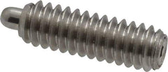 Vlier - 1/4-20, 3/4" Thread Length, 1/8" Plunger Projection, Stainless Steel Threaded Spring Plunger - 0.117 - 0.118" Max Plunger Diam, 3/4" Plunger Length, 2 Lb Init End Force, 9 Lb Final End Force - Exact Tool & Supply
