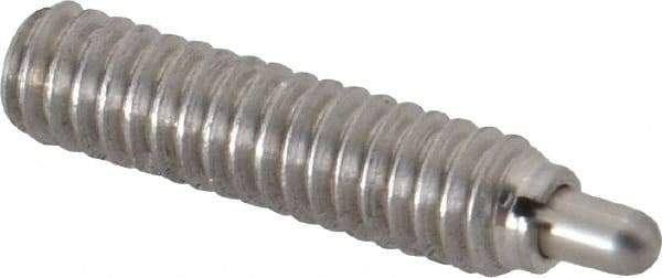 Vlier - 1/4-20, 1" Thread Length, 3/16" Plunger Projection, Stainless Steel Threaded Spring Plunger - 0.117 - 0.118" Max Plunger Diam, 1" Plunger Length, 1 Lb Init End Force, 4 Lb Final End Force - Exact Tool & Supply