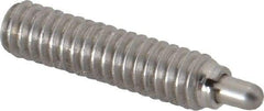 Vlier - 1/4-20, 1" Thread Length, 3/16" Plunger Projection, Stainless Steel Threaded Spring Plunger - 0.117 - 0.118" Max Plunger Diam, 1" Plunger Length, 1 Lb Init End Force, 4 Lb Final End Force - Exact Tool & Supply