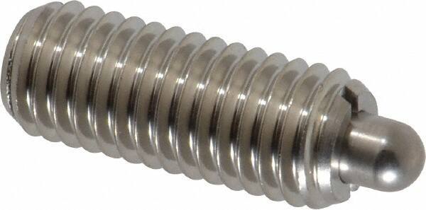 Vlier - 1/2-13, 1-1/4" Thread Length, 1/4" Plunger Projection, Stainless Steel Threaded Spring Plunger - 0.247 - 1/4" Max Plunger Diam, 1-1/4" Plunger Length, 2.7 Lb Init End Force, 9.3 Lb Final End Force - Exact Tool & Supply