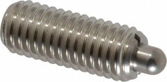 Vlier - 1/2-13, 1-1/4" Thread Length, 1/4" Plunger Projection, Stainless Steel Threaded Spring Plunger - 0.247 - 1/4" Max Plunger Diam, 1-1/4" Plunger Length, 2.7 Lb Init End Force, 9.3 Lb Final End Force - Exact Tool & Supply
