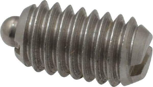 Vlier - 5/16-18, 9/16" Thread Length, 1/12" Plunger Projection, Stainless Steel Threaded Spring Plunger - 0.135" Max Plunger Diam, 0.562" Plunger Length, 3.75 Lb Init End Force, 15.5 Lb Final End Force - Exact Tool & Supply