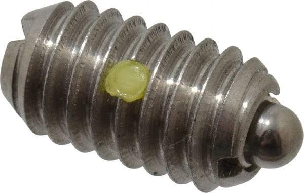 Vlier - 5/16-18, 9/16" Thread Length, 1/12" Plunger Projection, Stainless Steel Threaded Spring Plunger - 0.135" Max Plunger Diam, 0.562" Plunger Length, 1.25 Lb Init End Force, 4 Lb Final End Force - Exact Tool & Supply