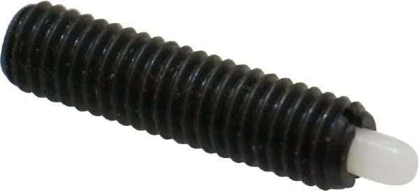 Vlier - 10-32, 3/4" Thread Length, 1/8" Plunger Projection, Steel Threaded Spring Plunger - 0.09 - 0.092" Max Plunger Diam, 3/4" Plunger Length, 1.3 Lb Init End Force, 2.7 Lb Final End Force - Exact Tool & Supply