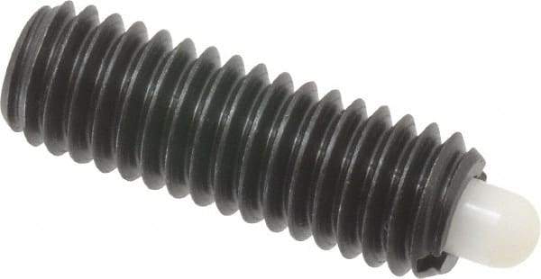 Vlier - 3/8-16, 1-1/8" Thread Length, 3/16" Plunger Projection, Steel Threaded Spring Plunger - 0.185 - 3/16" Max Plunger Diam, 1-1/8" Plunger Length, 5.5 Lb Init End Force, 14.5 Lb Final End Force - Exact Tool & Supply