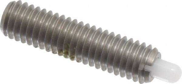 Vlier - 10-32, 3/4" Thread Length, 1/8" Plunger Projection, Stainless Steel Threaded Spring Plunger - 0.09 - 0.092" Max Plunger Diam, 3/4" Plunger Length, 1.3 Lb Init End Force, 2.7 Lb Final End Force - Exact Tool & Supply