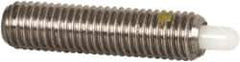 Vlier - 1/4-28, 1" Thread Length, 3/16" Plunger Projection, Stainless Steel Threaded Spring Plunger - 0.116 - 0.118" Max Plunger Diam, 1" Plunger Length, 3 Lb Init End Force, 13 Lb Final End Force - Exact Tool & Supply