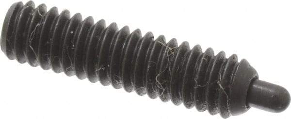 Vlier - 8-32, 5/8" Thread Length, 3/32" Plunger Projection, Steel Threaded Spring Plunger - 0.069 - 0.07" Max Plunger Diam, 5/8" Plunger Length, 2.7 Lb Init End Force, 7.3 Lb Final End Force, 0.063" Hex - Exact Tool & Supply