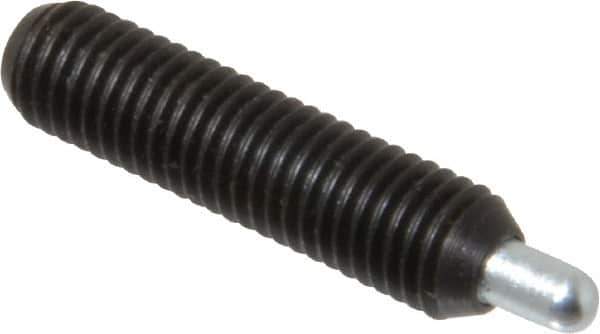 Vlier - 1/4-28, 1" Thread Length, 3/16" Plunger Projection, Steel Threaded Spring Plunger - 0.117 - 0.118" Max Plunger Diam, 1" Plunger Length, 1 Lb Init End Force, 4 Lb Final End Force, 0.079" Hex - Exact Tool & Supply