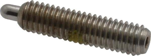 Vlier - 10-32, 3/4" Thread Length, 1/8" Plunger Projection, Stainless Steel Threaded Spring Plunger - 0.091 - 0.092" Max Plunger Diam, 3/4" Plunger Length, 2.9 Lb Init End Force, 11.1 Lb Final End Force, 0.063" Hex - Exact Tool & Supply