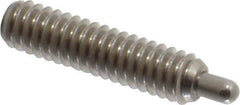 Vlier - 1/4-20, 1" Thread Length, 3/16" Plunger Projection, Stainless Steel Threaded Spring Plunger - 0.117 - 0.118" Max Plunger Diam, 1" Plunger Length, 3 Lb Init End Force, 13 Lb Final End Force, 0.079" Hex - Exact Tool & Supply