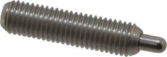 Vlier - 1/4-28, 1" Thread Length, 3/16" Plunger Projection, Stainless Steel Threaded Spring Plunger - 0.117 - 0.118" Max Plunger Diam, 1" Plunger Length, 3 Lb Init End Force, 13 Lb Final End Force, 0.079" Hex - Exact Tool & Supply