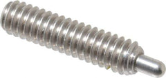 Vlier - 1/4-20, 1" Thread Length, 3/16" Plunger Projection, Stainless Steel Threaded Spring Plunger - 0.117 - 0.118" Max Plunger Diam, 1" Plunger Length, 3 Lb Init End Force, 13 Lb Final End Force, 0.079" Hex - Exact Tool & Supply
