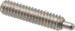 Vlier - 1/4-20, 1" Thread Length, 3/16" Plunger Projection, Stainless Steel Threaded Spring Plunger - 0.117 - 0.118" Max Plunger Diam, 1" Plunger Length, 1 Lb Init End Force, 4 Lb Final End Force, 0.079" Hex - Exact Tool & Supply