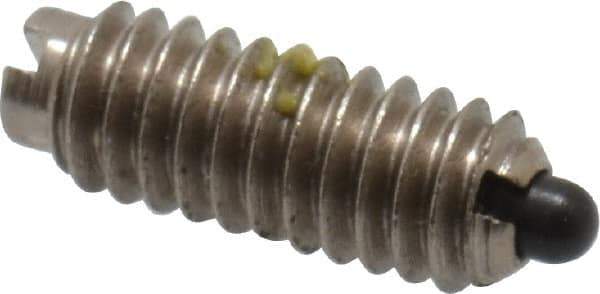 Vlier - 8-32, 7/16" Thread Length, 0.052" Plunger Projection, Steel Threaded Spring Plunger - 0.07" Max Plunger Diam, 0.437" Plunger Length, 1.5 Lb Init End Force, 4.75 Lb Final End Force - Exact Tool & Supply