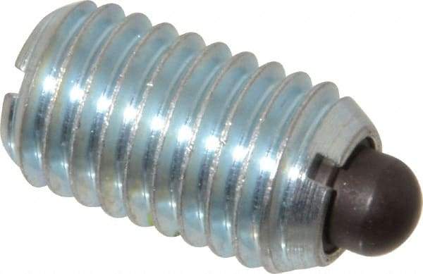 Vlier - 5/8-11, 1-1/16" Thread Length, 0.215" Plunger Projection, Steel Threaded Spring Plunger - 0.31" Max Plunger Diam, 1.062" Plunger Length, 7 Lb Init End Force, 50 Lb Final End Force - Exact Tool & Supply