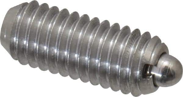Vlier - 10-32, 0.468" Thread Length, 0.065" Plunger Projection, Stainless Steel Threaded Spring Plunger - 0.093" Max Plunger Diam, 0.468" Plunger Length, 1.75 Lb Init End Force, 6.25 Lb Final End Force - Exact Tool & Supply