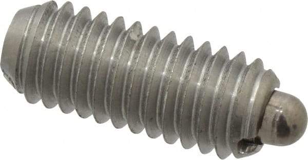Vlier - 10-32, 0.468" Thread Length, 0.065" Plunger Projection, Stainless Steel Threaded Spring Plunger - 0.093" Max Plunger Diam, 0.468" Plunger Length, 0.75 Lb Init End Force, 2.5 Lb Final End Force - Exact Tool & Supply