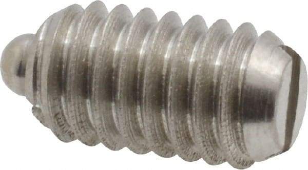 Vlier - 5/16-18, 9/16" Thread Length, 1/12" Plunger Projection, Stainless Steel Threaded Spring Plunger - 0.135" Max Plunger Diam, 0.562" Plunger Length, 3.75 Lb Init End Force, 15.5 Lb Final End Force - Exact Tool & Supply