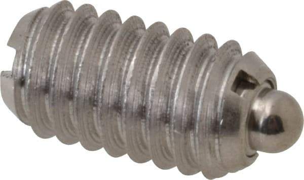 Vlier - 5/16-18, 9/16" Thread Length, 1/12" Plunger Projection, Stainless Steel Threaded Spring Plunger - 0.135" Max Plunger Diam, 0.562" Plunger Length, 1.25 Lb Init End Force, 4 Lb Final End Force - Exact Tool & Supply