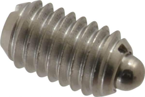 Vlier - 3/8-16, 5/8" Thread Length, 0.11" Plunger Projection, Stainless Steel Threaded Spring Plunger - 0.186" Max Plunger Diam, 0.625" Plunger Length, 4.5 Lb Init End Force, 18.5 Lb Final End Force - Exact Tool & Supply