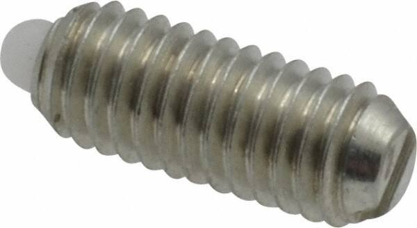 Vlier - 10-32, 0.468" Thread Length, 0.065" Plunger Projection, Steel Threaded Spring Plunger - 0.093" Max Plunger Diam, 0.468" Plunger Length, 0.75 Lb Init End Force, 2.5 Lb Final End Force - Exact Tool & Supply